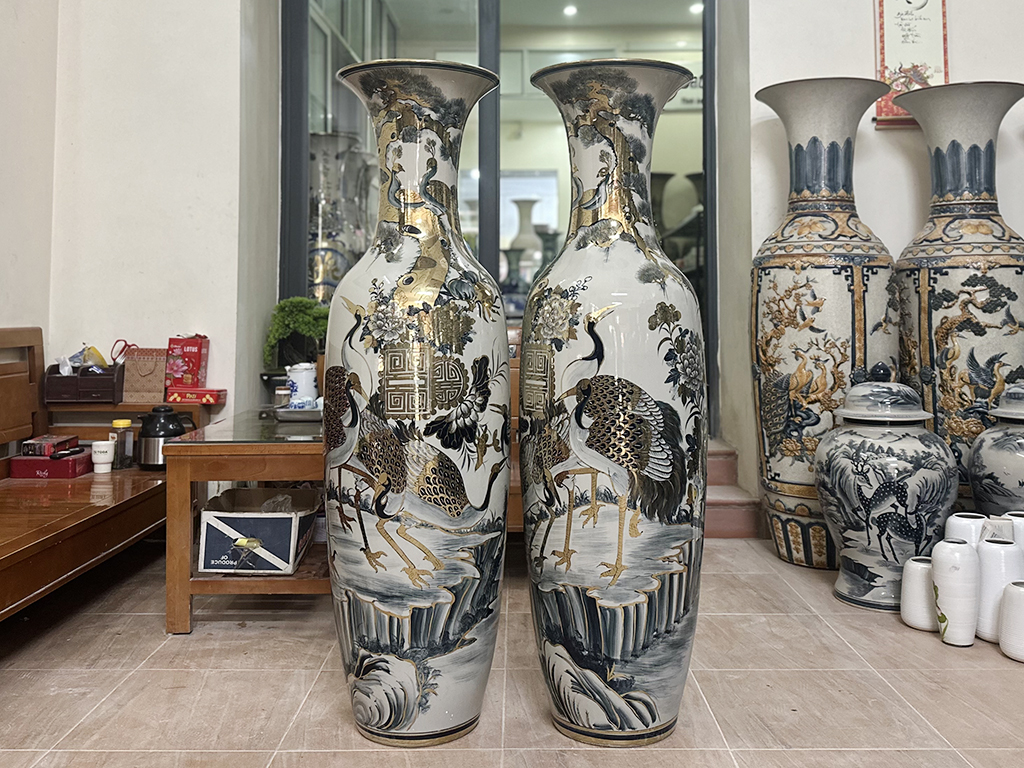 Lọ lộc bình Bát Tràng Ngũ Phúc vẽ vàng công nghệ nano 1m4 3